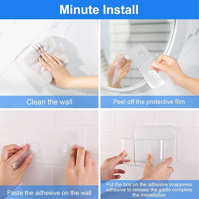2pc Acrylic Wall Mount Organizer, Adhesive Clear Cabinet Door Organizer,Bathroom Shelves for Wall,No Drilling Hang Walls,with 2 Compartments, for Bathroom, Kitchen, Living Room-NeatNest