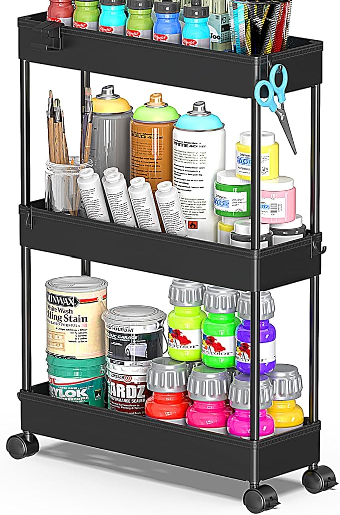 SPACEKEEPER Slim Rolling Storage Cart, 3 Tier Bathroom Storage Organizer Laundry Room Utility Cart Mobile Shelving Unit, Multi-Purpose for Kitchen Office Bathroom Laundry Narrow Places, Black-NeatNest