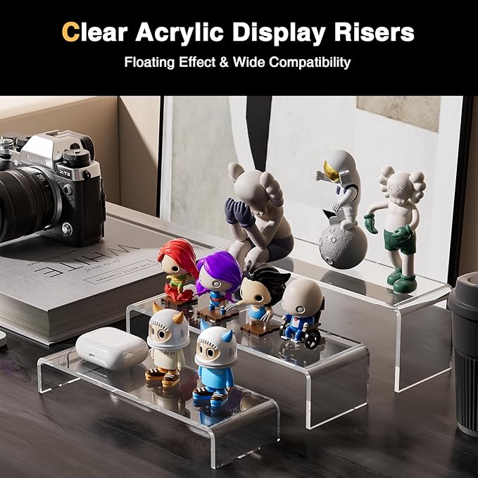 Acina Acrylic Display Risers Stand: 3Pcs 12" Large Acrylic Risers Thickened to 5mm Clear Rectangular Tiered Display Shelf for Cupcake Jewelry Gemstone Curio Figurines Collectibles-NeatNest