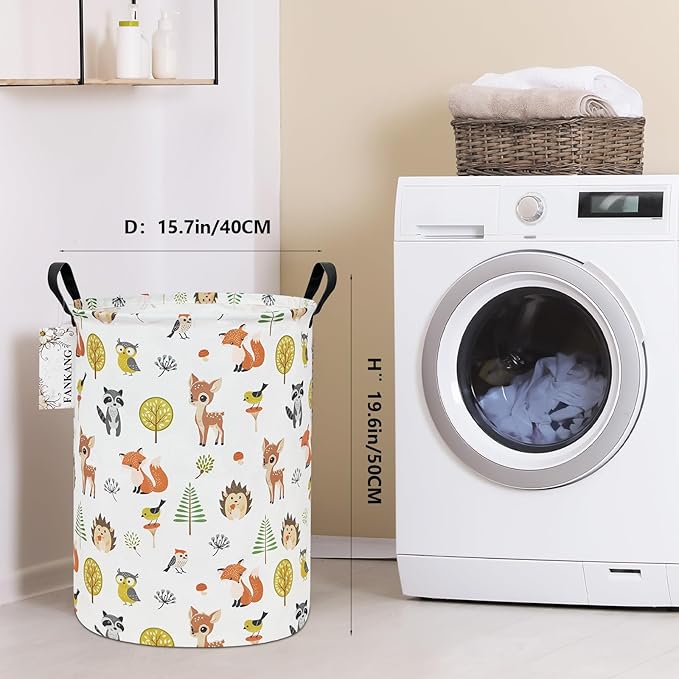 FANKANG Storage Basket, Nursery Hamper Canvas Laundry Basket Foldable with Waterproof PE Coating Large Storage Baskets for Kids Boys and Girls, Office, Bedroom, Clothes,Toys(deer)