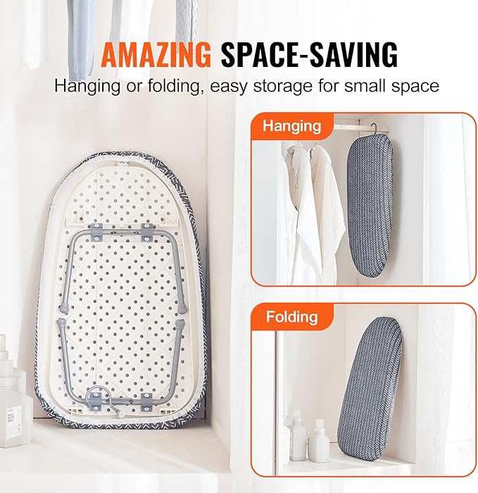 VEVOR Tabletop Ironing Board 23.4 x 14.4, Small Iron Board with Heat Resistant Cover and 100% Cotton Cover, Mini Ironing Board with 7mm Thickened Needle Cotton Layer for Small Spaces, Travel Use