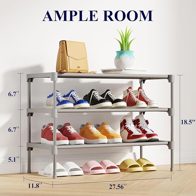 Kitsure Shoe Rack - Non-Woven Shoe Rack Shelf, Shoe Organizer for Closet, Entryway, Garage & Corridor, Stackable Shoe Shelves, Medium, Grey