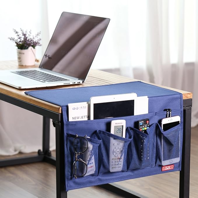 Bedside Storage Organizer - 6 Pockets, Table Cabinet Organizer Caddy for Remotes, Phone, Glasses (Blue)-NeatNest