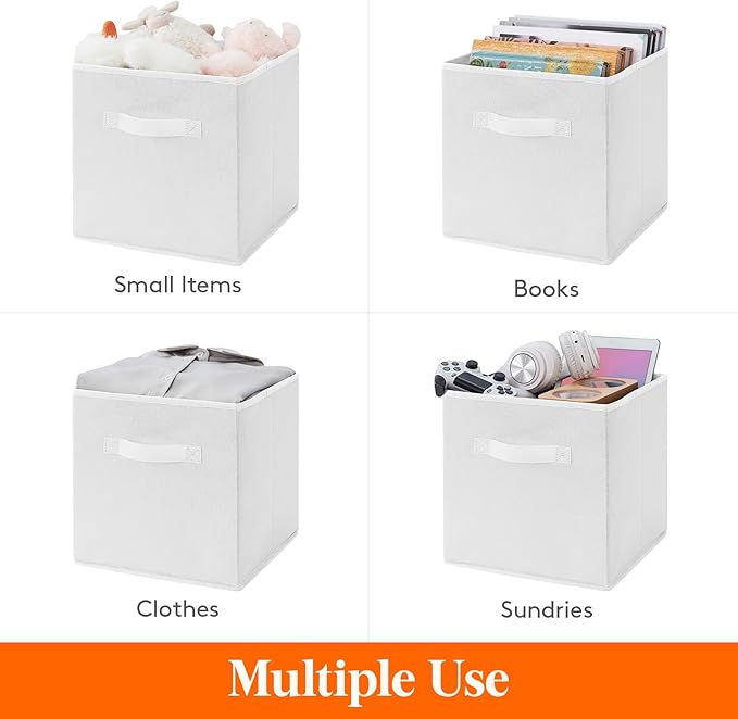 Lifewit 10 Packs Storage Cubes, 11 Inch Cube Storage Bins, Foldable Decorative Fabric Storage Baskets for Organizing Home Organizers with Handles for Shelves, Closet, White