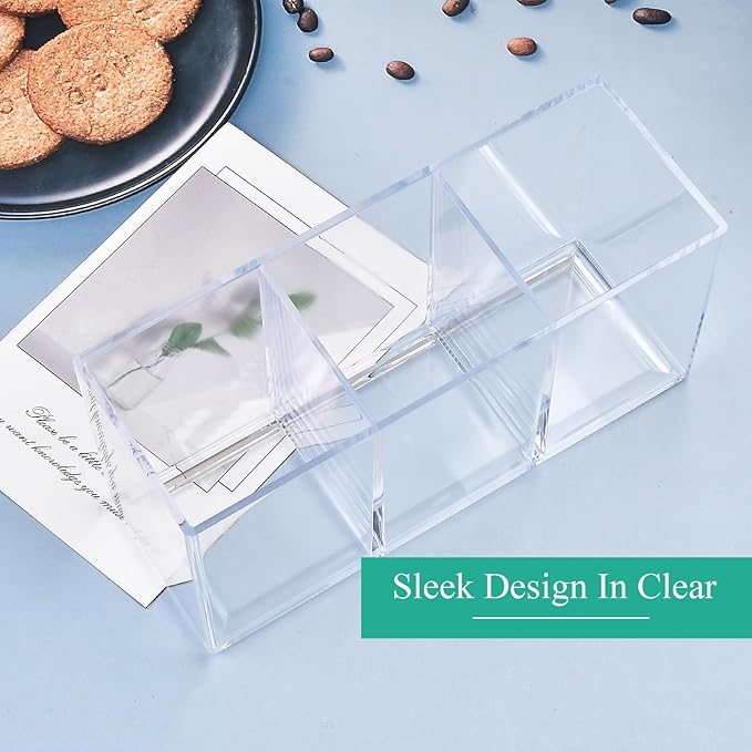 3 Pcs Acrylic Cutlery Storage Organizer, Clear Plastic Cutlery Utensil Holder for Kitchen Countertop, 3 Section Silverware Tableware Storage Box for Fork, Knife, Spoon Straws and Napkins-NeatNest