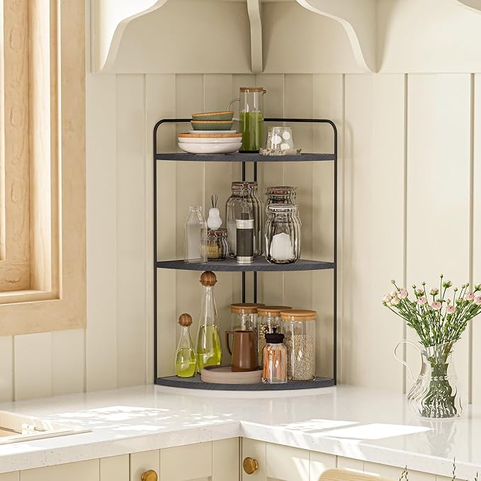 Bathroom Counter Organizer,Countertop Organizer,Vanity Organizers,Bathroom Storage,Bathroom Sink Caddy,Counter Shelf,Corner Counter,Corner Shelves(Black-Grey)-NeatNest