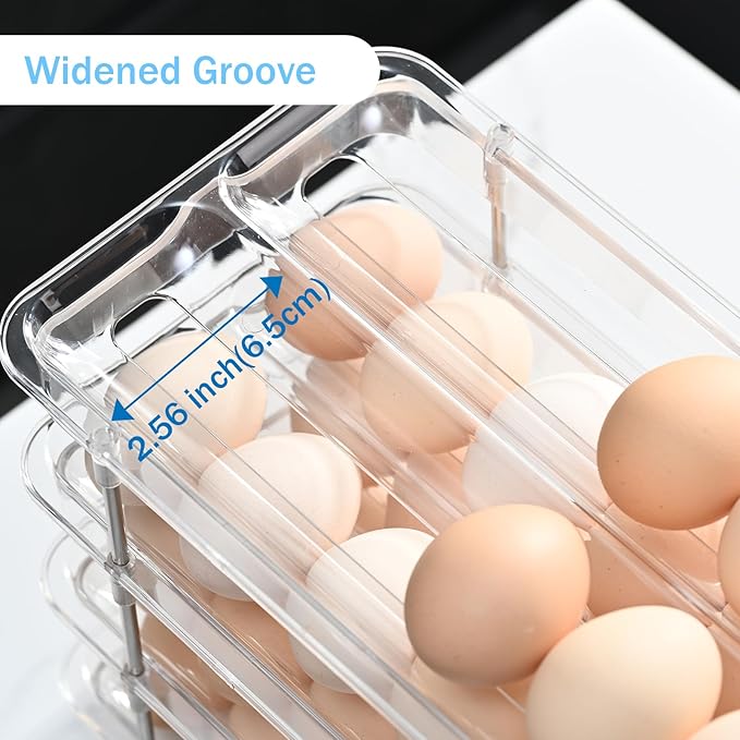 Egg Holder,4 Tier Clear Organizer with Auto-Roll Design, Adjustable Height Egg Storage Container Holds Up to 56 Eggs for Refrigerator,Kitchen Cabinet