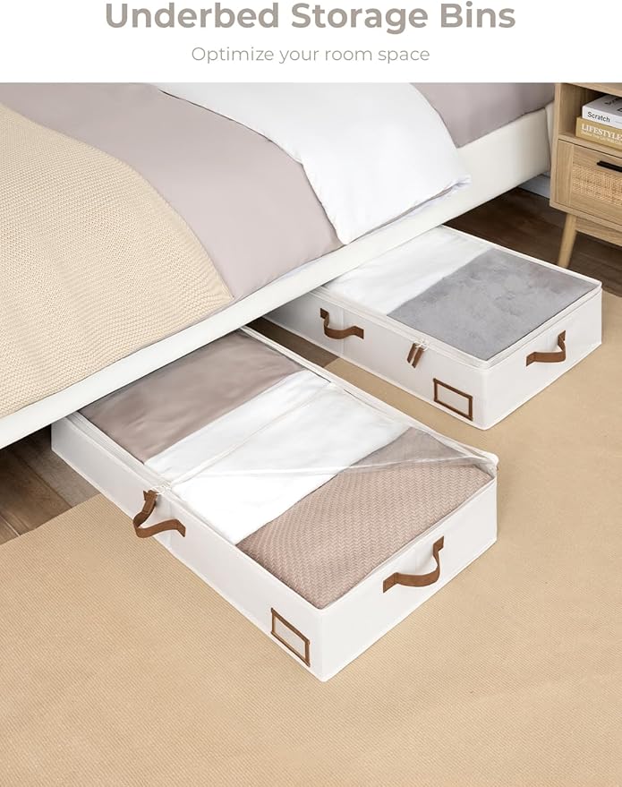 StorageWorks Large Under Bed Storage Containers with Handles and Label Holder, 2 Pack Ultra-thick Fabric Underbed Bins, Closet Organizer for Clothes, Blankets, Sweater-NeatNest