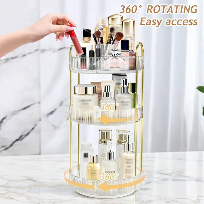 360 Rotating Makeup Organizer for Vanity,3 Tier Large Capacity Skincare Organizers,Bathroom Counter Organizer, transparent Spinning Perfume Organizer & Vanity Organizer (NEW-White, 3 Tier)-NeatNest