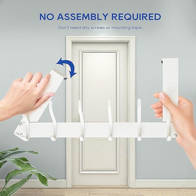 Over The Door Hooks, Over The Door Towel Rack for Bathroom, Sturdy Door Hanger Hook, Door Hooks for Hanging Clothes, Coats, Towels, White