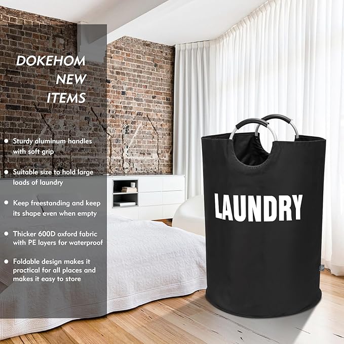 DOKEHOM 160L XX-Large Laundry Basket (7 Colors), Collapsible Laundry Bag, Foldable Laundry Hamper, Folding Washing Bin (Black, XXL)-NeatNest