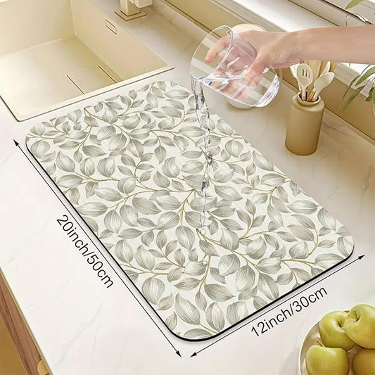 Classic Popular Flower Dish Drying Mats for Kitchen Counter Absorbent Fast Dry Dish Drainer Rack Mats for Dishes Utensils Pot and Pan, Kitchen Accessories 20"x12"-NeatNest
