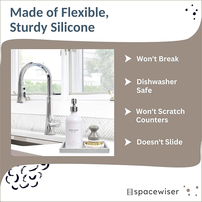 Countertop and Vanity Tray - 2 PC Small 7.7" Silicone Bathroom Trays, Kitchen Soap Tray, Dish Sponge Soap Holder Kitchen Sink Organizer Caddy, Bathroom Counter Trays for Lotion Dispenser-NeatNest