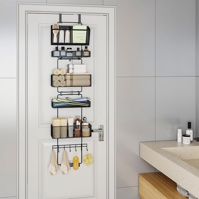 HapiRm Over Door Organizer Hanging - 6 Tier Over The Door Storage with Visual Pockets & Hooks, with 4 Metal Large Capacity Baskets for Bathroom Bedroom Kitchen Pantry Cabinet