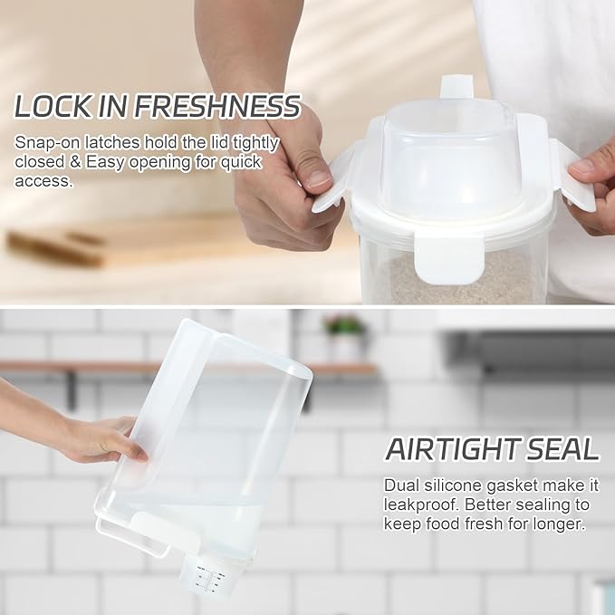 Dog Cat Food Storage Container, 5-7 Lbs Airtight Pet Food Storage Container with Easy-Pouring Spout and Portable Handle, Bird Seed Dispenser, Kitchen Organizer for Rice Cereal Flour -White-NeatNest
