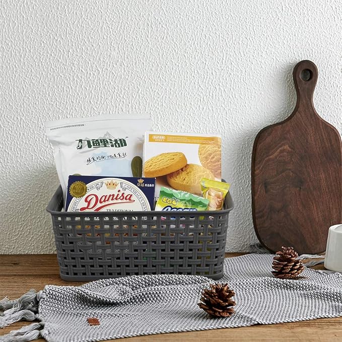 Anbers Small Plastic Storage Basket Pack of 6, Gray Pantry Storage Bins-NeatNest