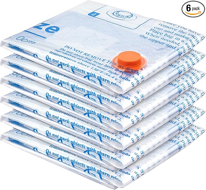 Vacuum Storage Bags 6 Large, Plastic Packaging Bags,Space Saver Bags for Clothes, Pillows, Comforters, Blankets, Bedding(NO PUMP)-NeatNest