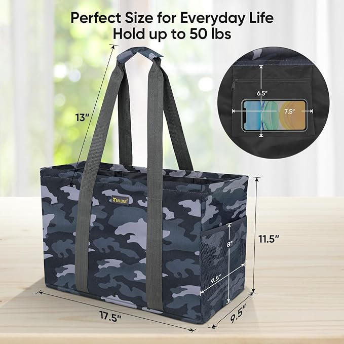 BALEINE Soft 9 Gallon Extra Large Utility Tote, Foldable Reusable Storage Bag (Grey Camouflage)-NeatNest
