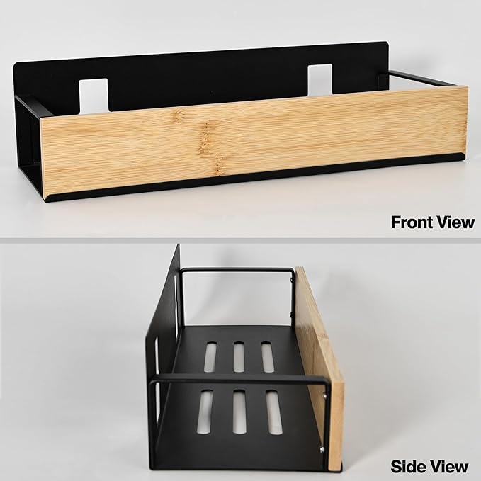 Bathroom Shelves,Wall Mounted Floating Shelf,Over Toilet Storage Shelf,Metal Bamboo Wall Shelves,Home Storage Organizer Essentials for Bathroom/Living Room/Kitchen/Bedroom(Black)