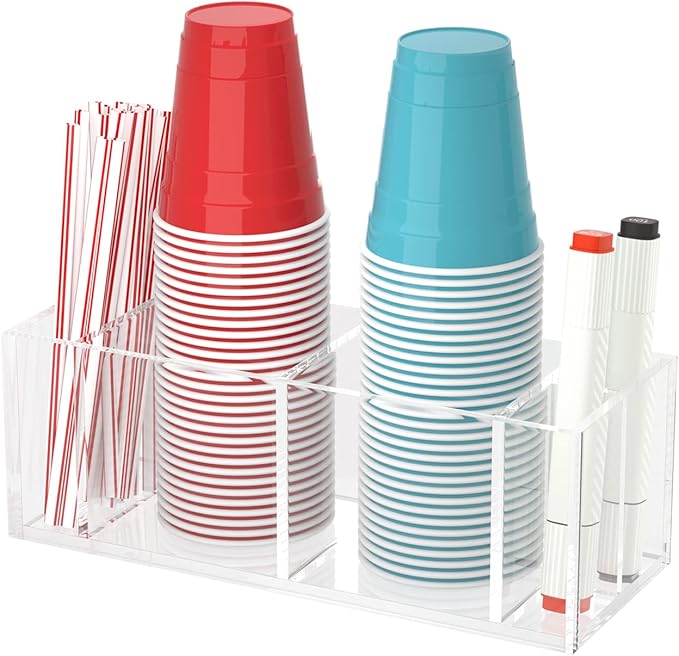 Double Cup Holder with Marker Slot, Party Cup Dispenser Acrylic Cup Organizer Mark Your Cup and Drink Up Caddy Modern Bar Counter Decor, Clear-NeatNest
