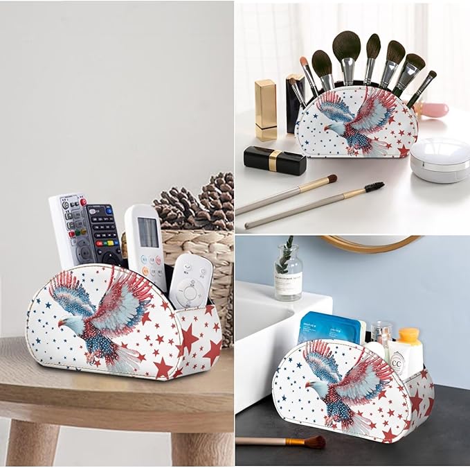 Flag Color Eagle Stars Print TV Remote Control Organizer, Office Desk Organizer,Storage for Controllers/Media Players/Glasses/Cosmetic Brushs/Pens,Nightstand/Couch/Home Theater Accessory-NeatNest
