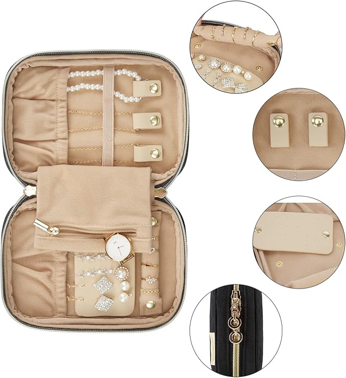 BAGSMART Travel Jewelry Organizer Case Small Jewelry Roll for Journey-Rings, Necklaces, Earrings, Bracelets, Black-NeatNest