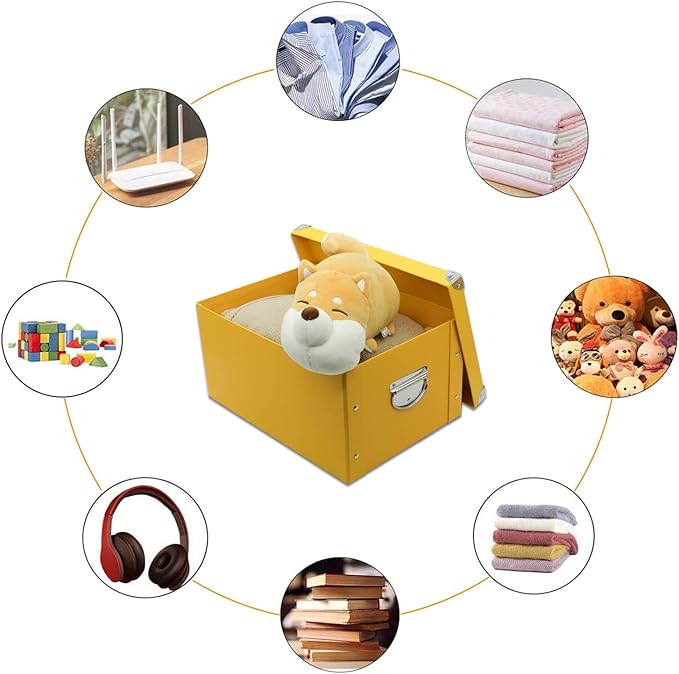 GUOZI Collapsible Storage Box, Decorative Memory Box with Lid & Metal Reinforced Corners, Cardboard File Bin with Handles, Organizer Gift Box for Keepsake Toy Photos Office Nursery Wardrobe Bookshelf-NeatNest
