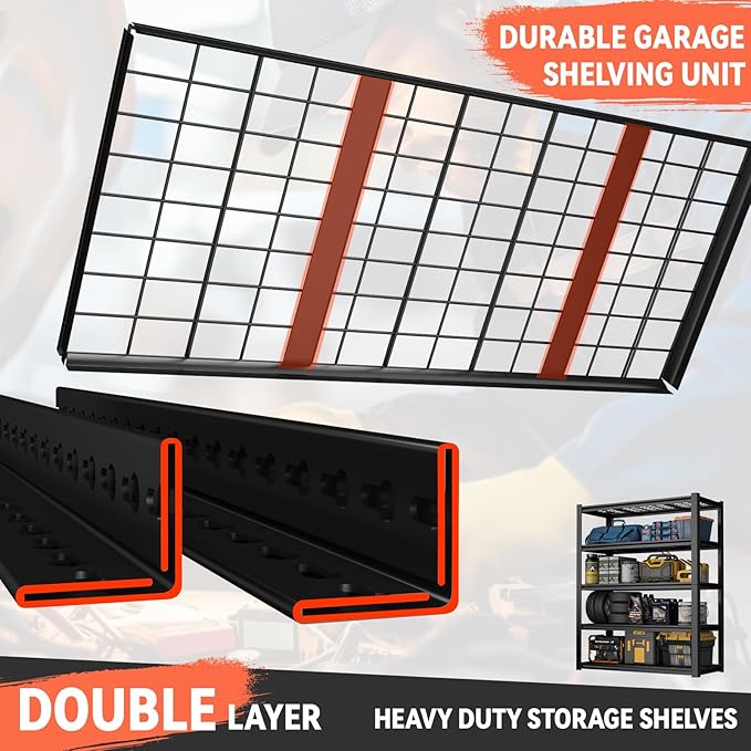 Garage Shelving,5-Tier Metal Storage Shelves,Metal Shelves for Garage Storage,Steel Shelving 24" D x 47" W x 72" H