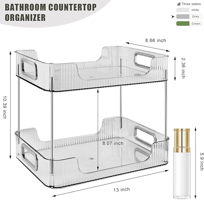 2-Tier Bathroom Counter Organizer Countertop Storage, Dresser Organizer Vanity Tray for Makeup, Perfume Organizer Cosmetics Skincare Shelf - Grey-NeatNest