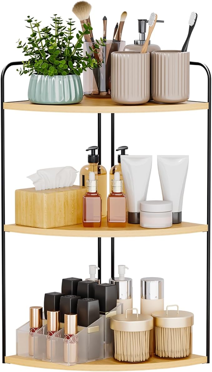 Bathroom Counter Organizer,Countertop Organizer,Vanity Organizers,Bathroom Storage,Bathroom Sink Caddy,Counter Shelf,Corner Counter,Corner Shelves(Black-Burlywood)-NeatNest