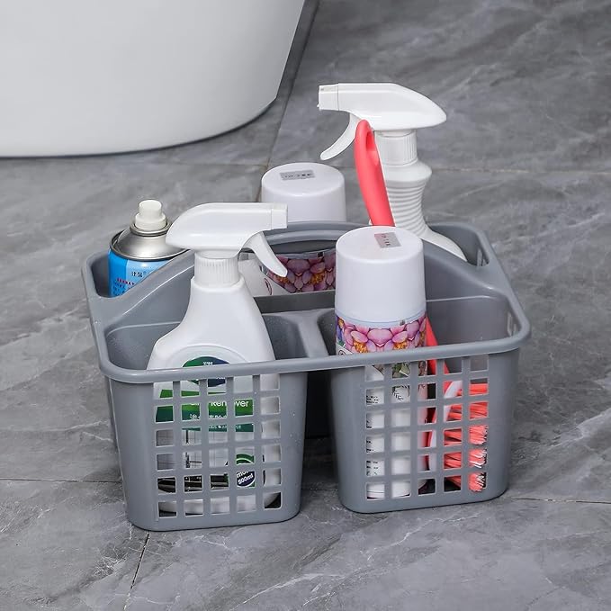 Portable Shower Caddy Basket,Convenient Cleaning Supplies Organizer with Compartments and Handle,Ideal for Bathroom, Bedroom, Kitchen, College Dorm,Garden,etc.12.4" x 7.4" x 5.1"gray