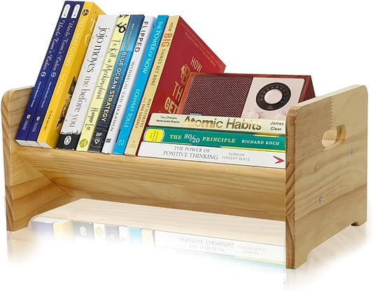 Desktop Bookshelf Organizer, Wood Office Tabletop Book Storage Rack, Tilting Bookcase for Books/Magazine Display,Small Desktop Bookshelf,Desk Shelf-NeatNest