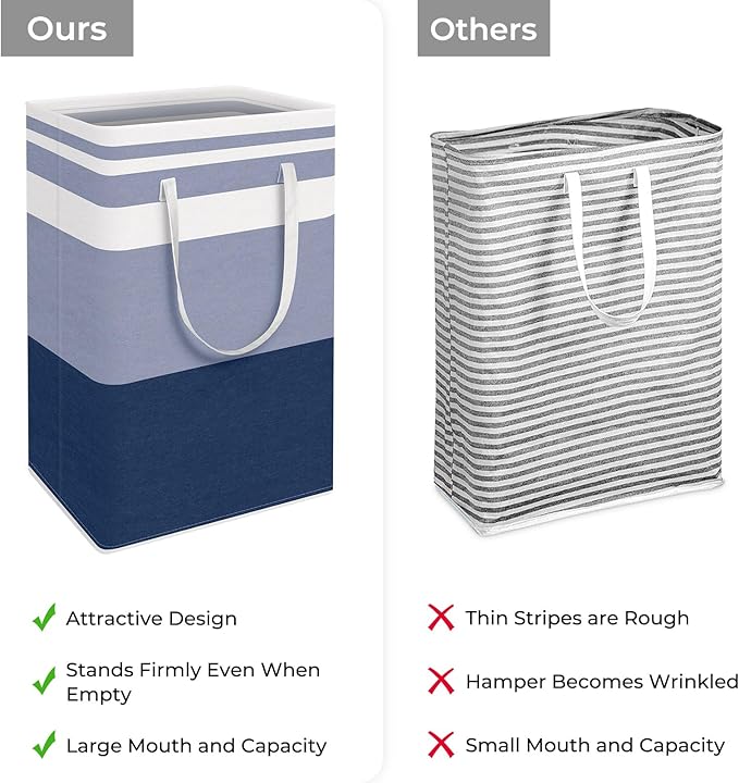 HomeHacks 2-Pack Large Laundry Basket, Waterproof, Freestanding Laundry Hamper, Collapsible Tall Clothes Hamper with Extended Handles for Clothes Toys in the Dorm and Family (Blue, 88L)-NeatNest