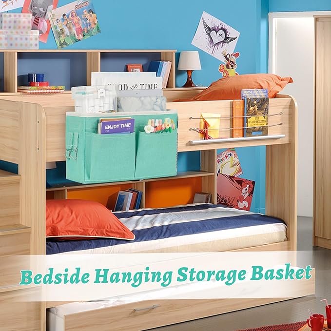 Bedside Caddy Hanging Storage with Water Bottle Holder for Bunk and Hospital Beds, Dorm Rooms (2 Pack Light Green)-NeatNest