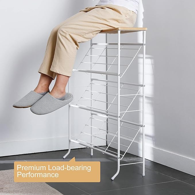 Whitmor Shoe Rack Storage, Narrow 4 Tier Metal Shoe Storage Shelf, Free Standing Shoe Racks, Space Saving Shoe Rack Organizer for Entryway, Hallway, Bedroom, Living Room(12-16 Pair)-NeatNest