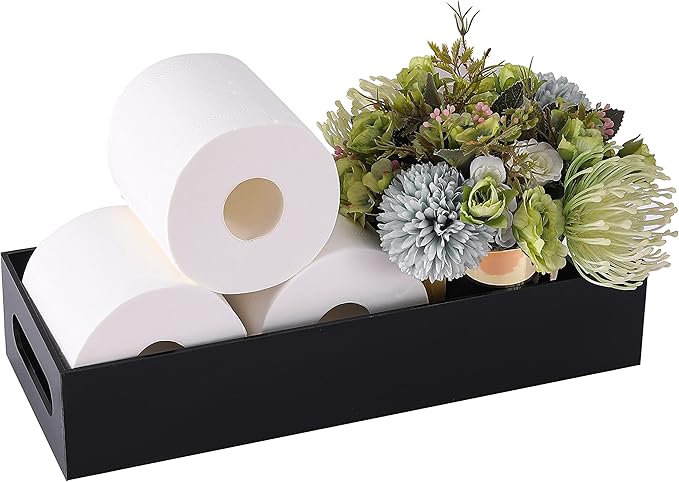 IEEK Toilet Paper Holder with Storage Acrylic Basket, Modern Tank Tray with Non-Slip Mat, Black Decor for Bathroom, Vanity, Bedroom, Entryway, Living Room-NeatNest