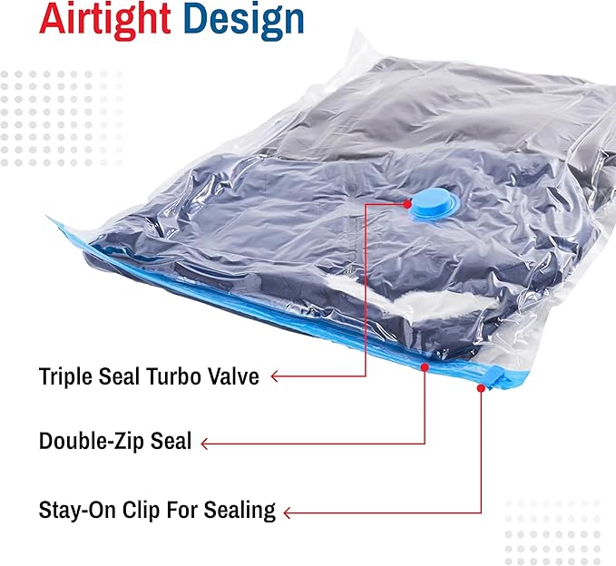 Hanging Vacuum Storage Bags for Clothes & Coats – 8 Pack Vacuum Seal Garment Bags for Hanging Storage – Space Saving Compression Bags for Clothing, Jackets, Winter Coats – Transparent