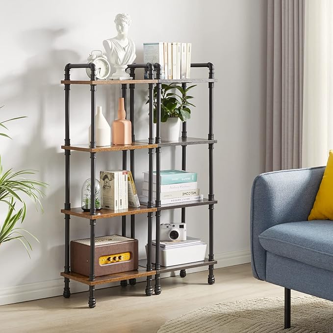 IBUYKE Industrial Pipe Ladder Shelf,4-Tier Vintage Style Book Shelf,Free Standing Units,Display Rack and Storage Organizer for Living Room,Bedroom,Kitchen,Black Grey UTMJ404G