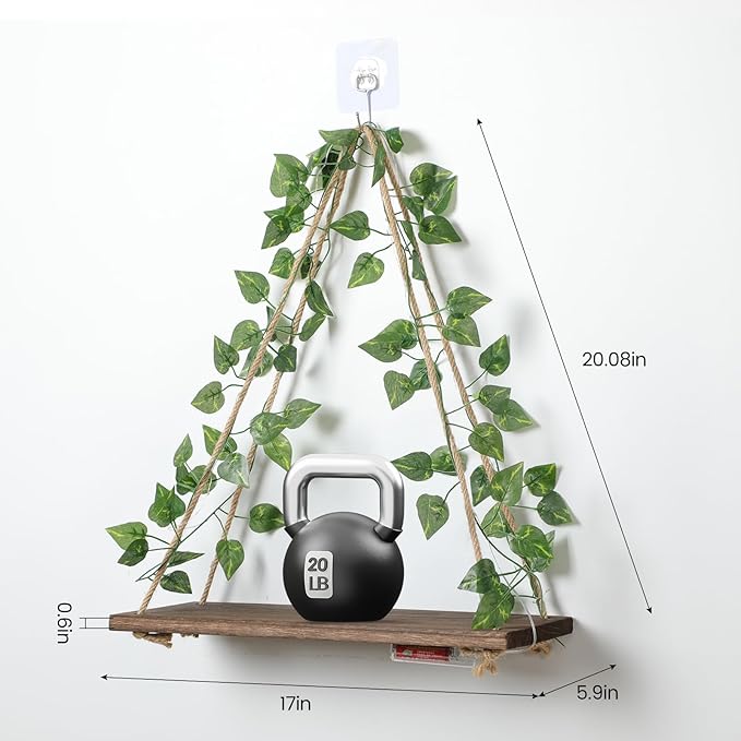 Floating Shelves for Wall No Drilling,Wall Dcorations Art,Hanging Shelf,Leaves and Light Strip with Flower,Set of 2 Plant Decor for Home House Livingroom Bedroom Officer,Boho Decor,Gifts for Woman-NeatNest