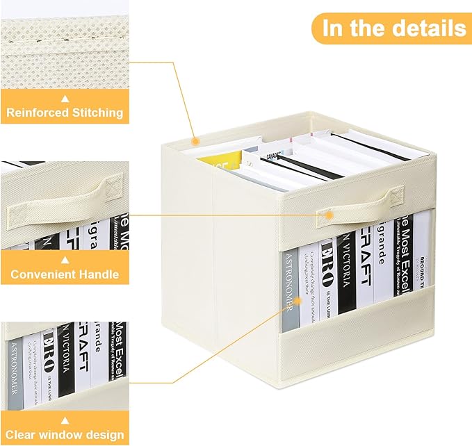 DIMJ Cube Organizer Bins, Transparent Storage Cubes, 11 Inch Cube Storage Bins, Storage Bins with Handles, Closet Bins for Bedroom, Living Room, Baby's Room, Dormitory (8 Pack, Beige)-NeatNest