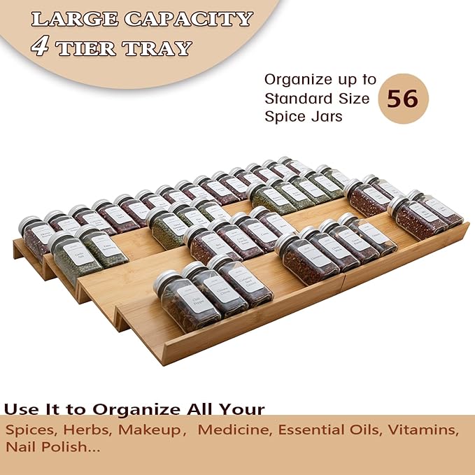 Bamboo Spice Rack Drawer Organizer - 8-Piece Set - 13" Wide Per Piece - Combine Into 26" Wide Rack-NeatNest