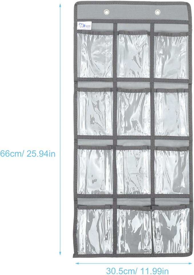 DOITOOL 12 Pockets Classroom Pocket Chart for Cell Phone Calculator Holder Over The Door Hanging Closet Jewelry Organizer Clear Pocket Chart Organizer for Classroom Cellphone Storage-NeatNest