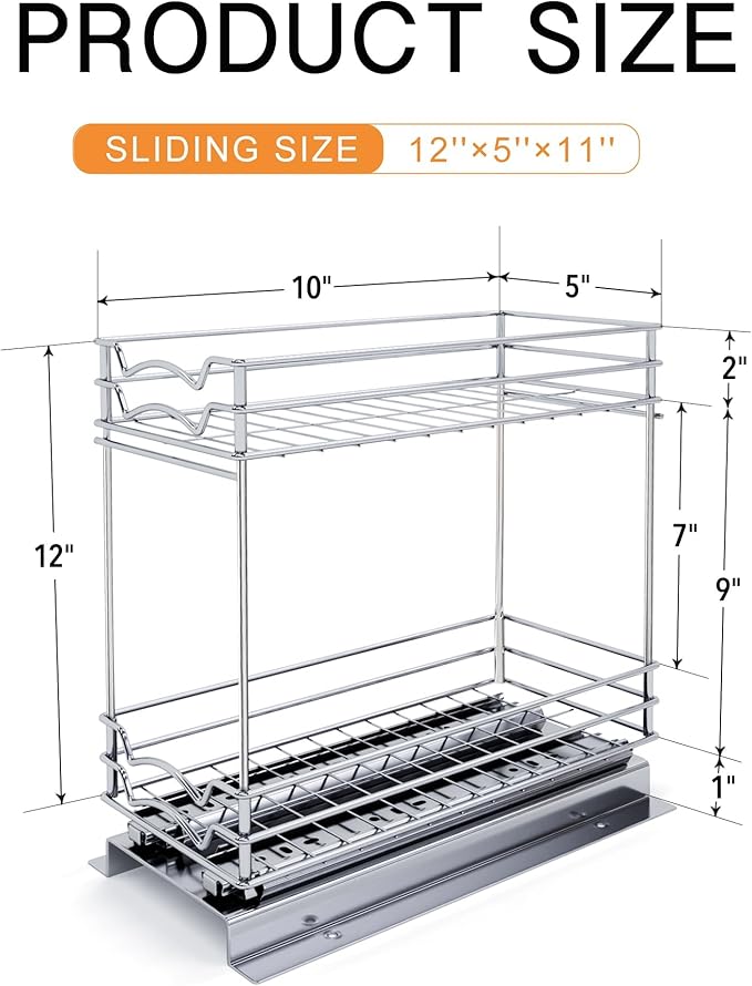 BBV Spice Rack Organizer, Double layer Seasoning Organizer for Cabinet Countertop, Kitchen, Pantry, Sliding Metal Chrome Spice Organization (5 inch)-NeatNest