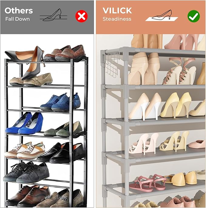 11 Tiers Tall Wide Shoe Rack 55 Pairs Large Capacity Sturdy Durable Shoe Rack for Closet Metal Shoe Organizer Shelf with Two Hooks Space Saving for Entryway Grey-NeatNest