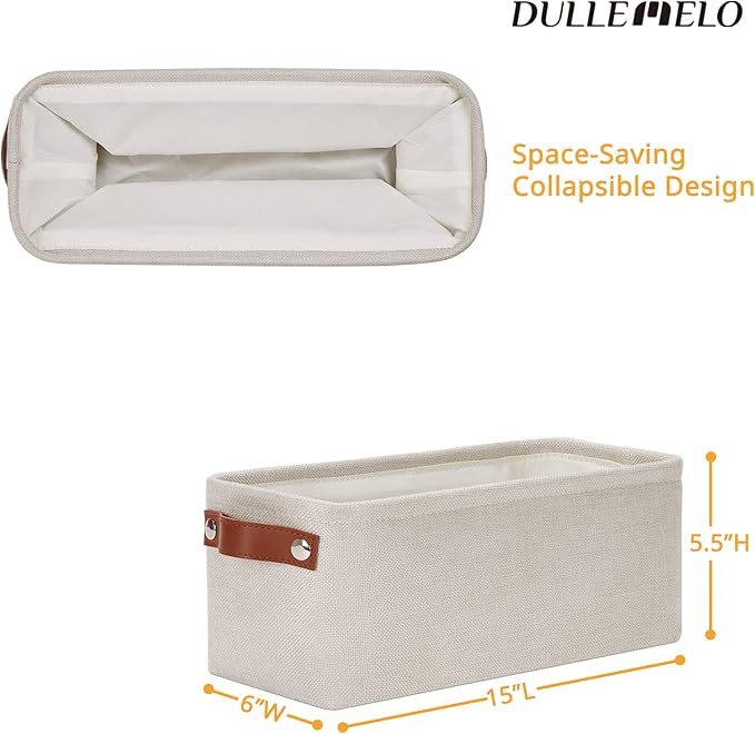 DULLEMELO Small Storage Basket, Toilet Paper Basket Narrow Storage Bin for Bathroom, Bathroom Basket for Organizing with Leather Handles, Canvas Storage Basket for Toilet Magazine Holder(Beige)-NeatNest