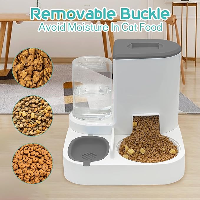Fhiny Gravity Cat Feeder and Water Dispenser, 2 in 1 Automatic Pet Waterer Detachable Stainless Steel Food Bowls Set Pet Food Storage for Small Dog Puppy Cat Kitten Pet Easy Clean (Grey)-NeatNest