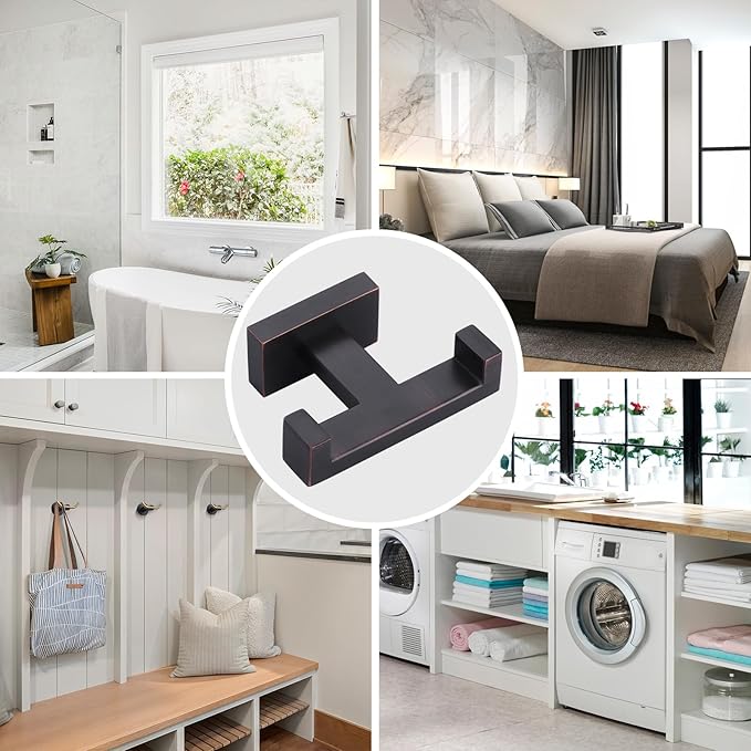 Double Bathroom Towel Hook for Wall Mounted - Oil Rubbed Bronze Modern Towel Holder - Heavy Duty Coat Robe Hooks for Wall - Stainless Steel Shower Towel Hanger