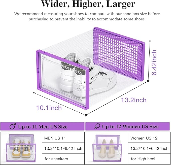 Kuject X-Large Shoe Storage Boxes Organizers Clear Plastic Stackable 12 Pack, Shoe Rack & Holder Substitute, Sneaker Containers, Toy Storage Organizer Bins for Entryway, Closet, Under Bed, Purple-NeatNest