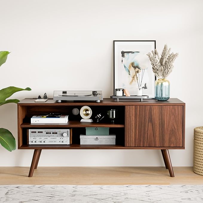 Cozy Castle TV Stand for 48 Inch TV, Mid Century Modern Entertainment Center with Storage Cabinet, TV Media Console for Living Room, Bedroom, Dark Brown-NeatNest