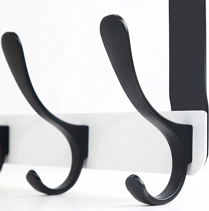 SKOLOO Over The Door Hook, Door Hanger Hooks for Hanging Clothes, Towels, Coats, Hats, Over The Door Towel Hook - Pack of 2, Black on White, Assembly Required